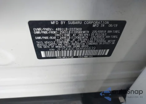 2019 Subaru Forester Limited из США, поврежденный, VIN JF2SKAUC3KH566639